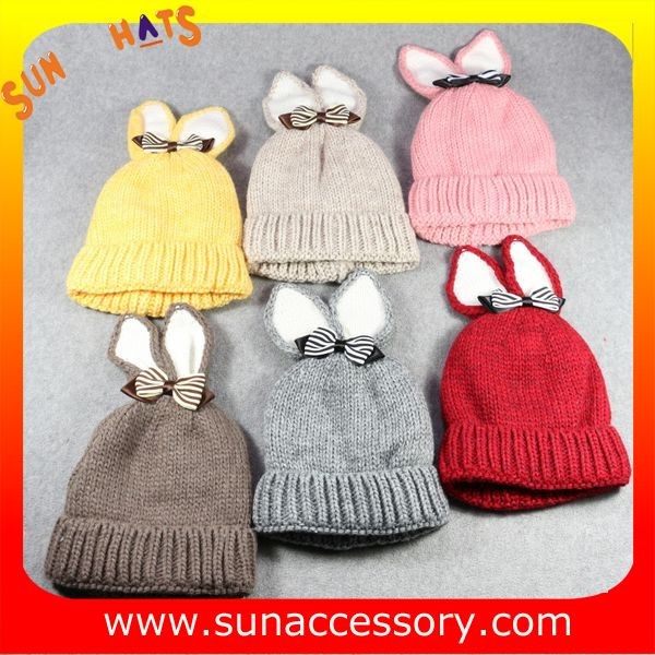 AK17023 Sun Accessory customized baby knitted beanie caps and hats with rabbit ear, ,caps in stock MOQ only 3 pcs