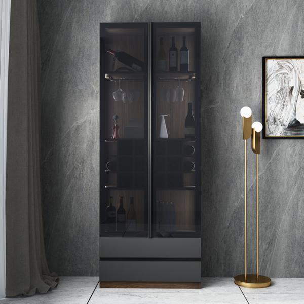 96" Countertop Luxury Home Bar Cabinet Glass Wine Cabinet Melamine Wood
