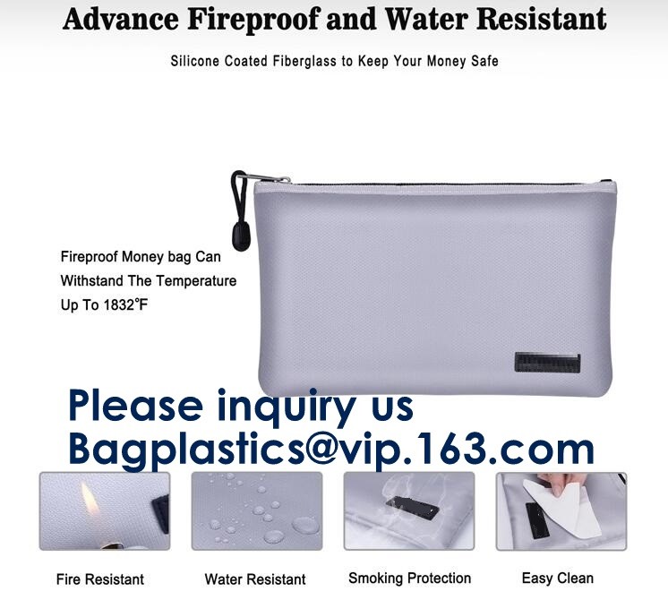 Fiberglass Waterproof Durable,Fire Resistant Document bag Fire Proof Bag,Non-itchy Fiberglass Fireproof Water Resistant
