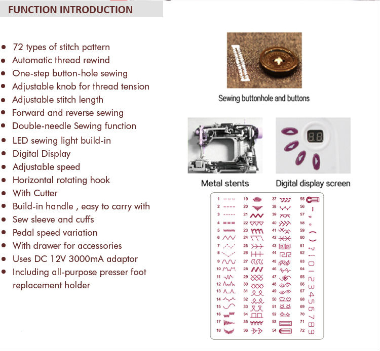 UFR-787 Household Computer Sewing Machine with Lock Stitch Formation and 36W Power