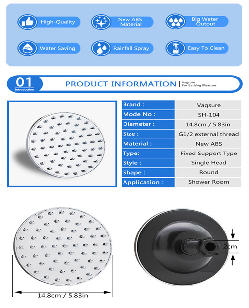 6 Inch Sliver Overhead Rainfall Shower Head With G1/2 External Thread Connector