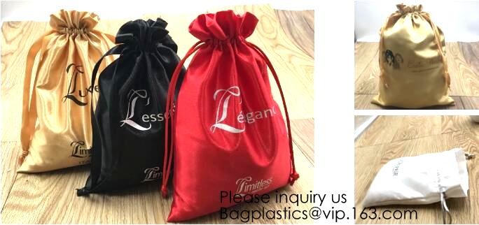Black Satin Drawstring Bag With Gold Printing And Ribbon, Various Color Thick Matt Satin Dust Bag,Small Silver Satin Dra