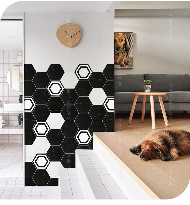 Small Black Hexagon 8'X9.2' 8.8mm Marble Look Porcelain Tile
