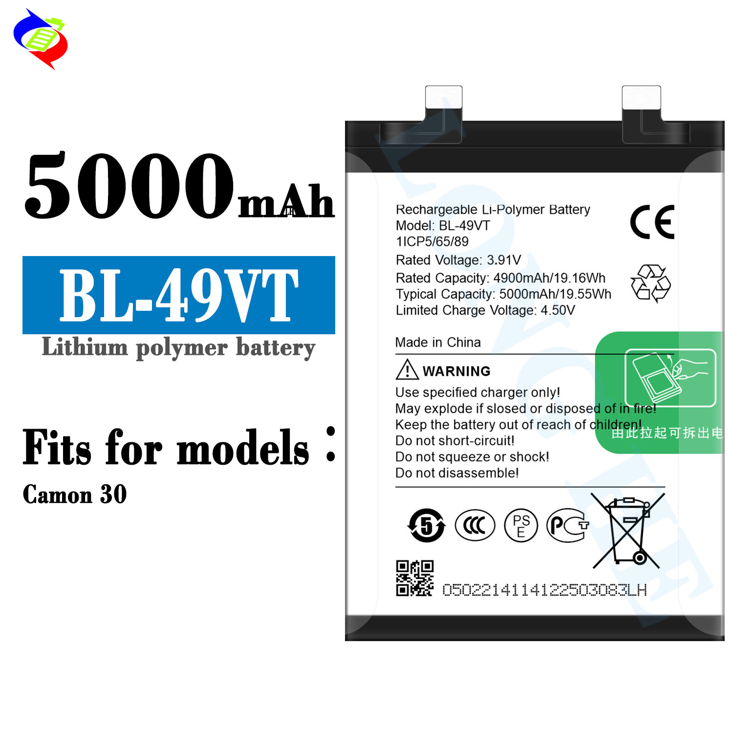 BL-49VT 3.91V 5000mAh Mobile Phone Battery for Tecno Rechargeable Phone Affordable MOQ