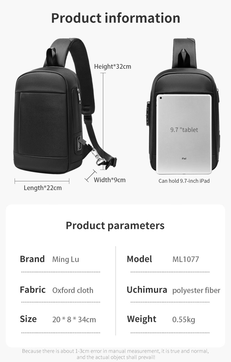 Factory wholesale custom logo business multifunctional waterproof anti theft sling bag men's chest bag