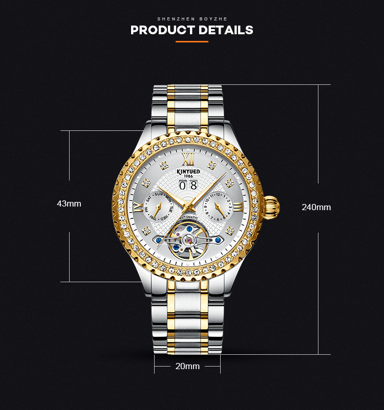 Diamond Case Luxury Mechanical Watches Calendar Date Display