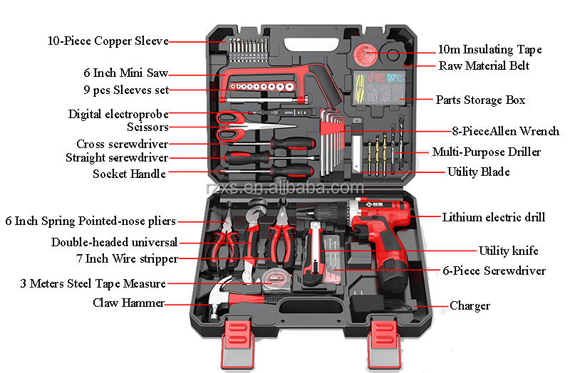 Electric Hand Drill Hardware Tool Box Set 109 Pieces for Home or Professional Level