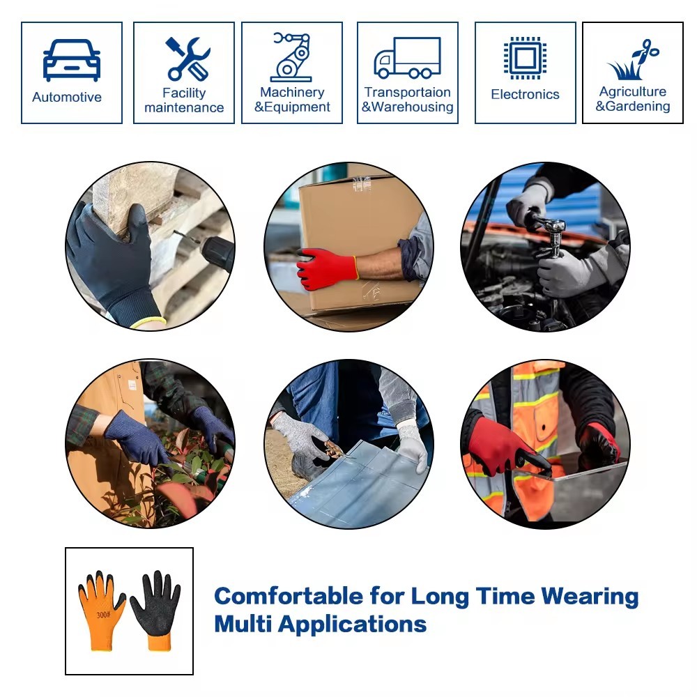 Professional Work And Protection Latex Coated Crinkle Safety Glove Comfortable Wear Gardening Gloves For Construction