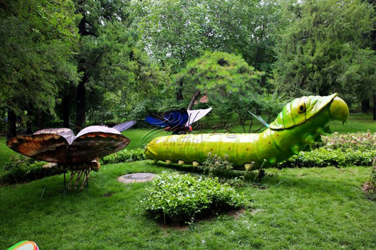 Customized Simulation Insects Green Worm With Anti Rust Steel Structure