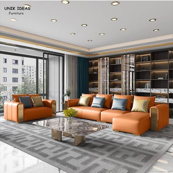 Luxury Leather Modern Living Room Sectional Sofas Couches With Recliners Brown