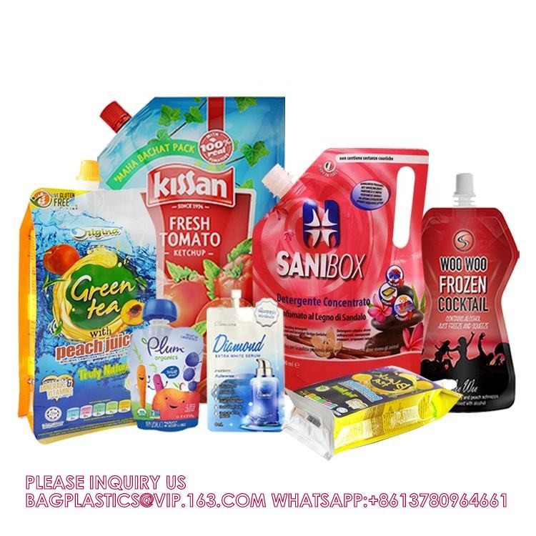 Custom Liquid Stand Up Nozzle Bag Beverage Sauce Jelly Red Wine Food Grade Aluminium Spout Pouch