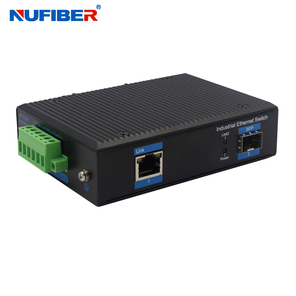Industrial SFP to UTP POE Media Converter Gigabit Din Rail Mount 48V
