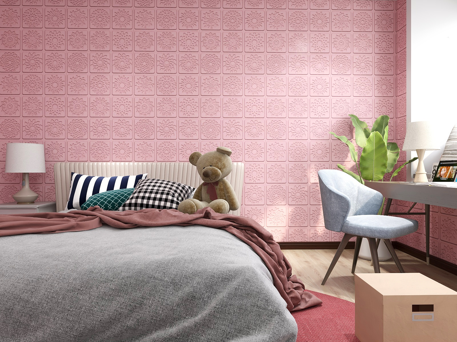 Household 3D PE Foam Wallpaper Brown Blue Yellow 3D Foam Wallpaper Waterproof