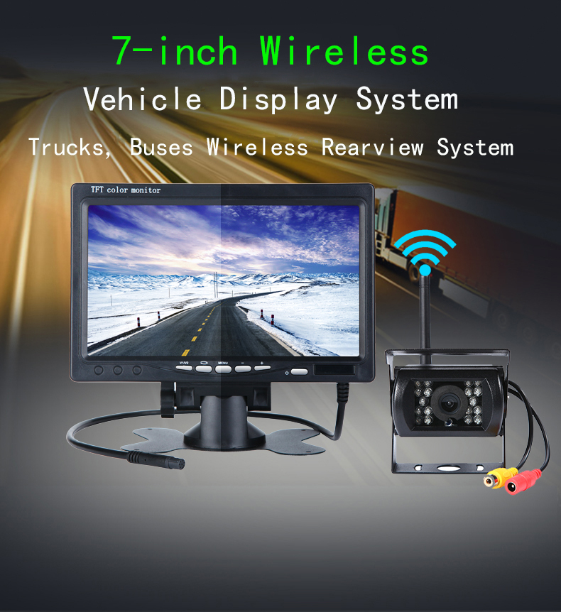Night Vision Wireless 2.4G Truck Dash Cam 7 Inch Rear View Camera