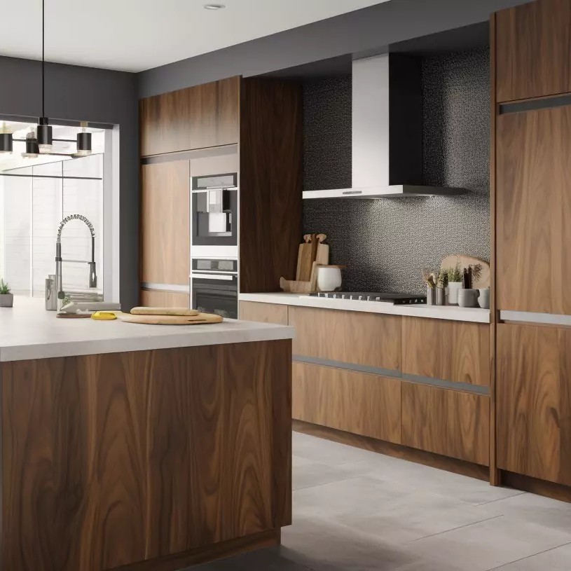 FANIAO Modern Designs Villa Wood Grain Complete Sets Kitchen Cabinet Solid Wood Kitchen Cabinet