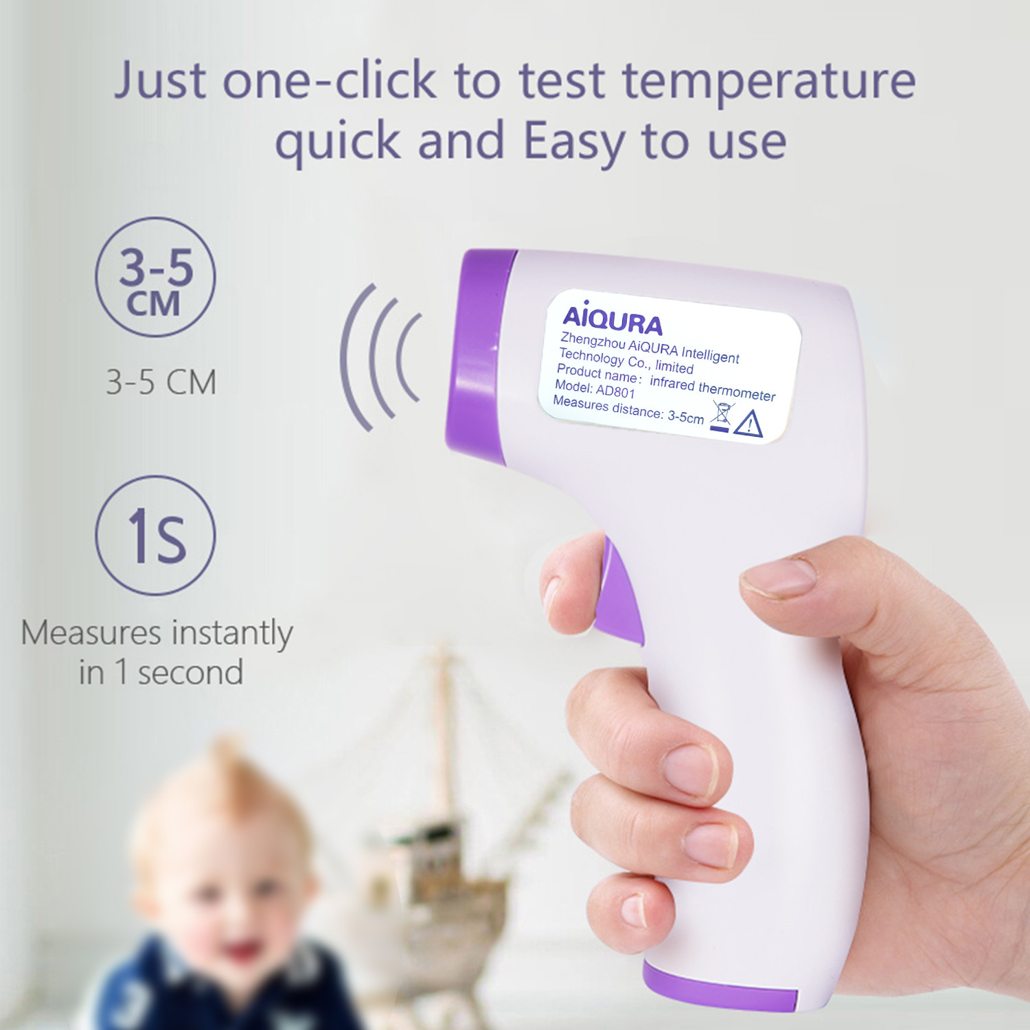 Fast Measurement Non Contact Infrared Body Thermometer Gun LCD Display With Three Colors