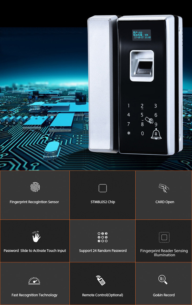 Silver Fingerprint Entry Door Lock , Card Finger Scan Door Lock Long Battery Life Span