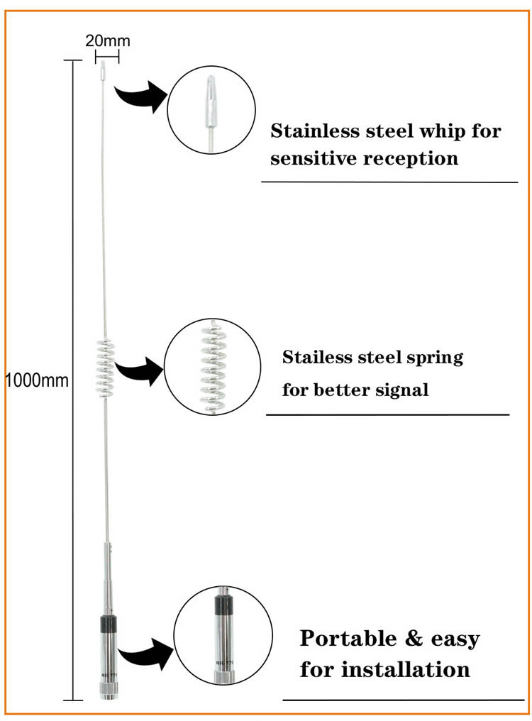 Stainless Steel Indoor 3.0/5.5dBi Am Fm Cb 433mhz Antenna Omni Directional