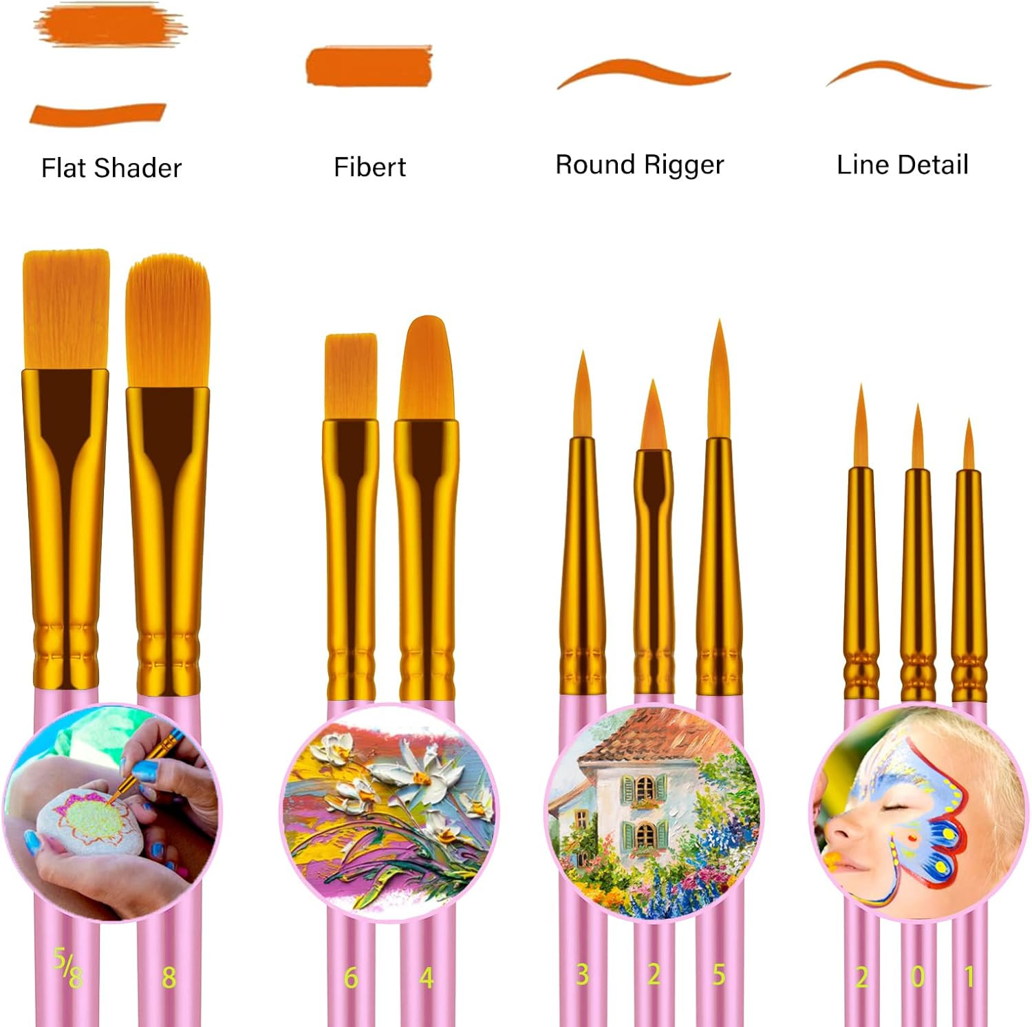 Cumtomized Pink Color Artist Paint Brush Set , Acrylic Oil Watercolor Paint Brushes Set
