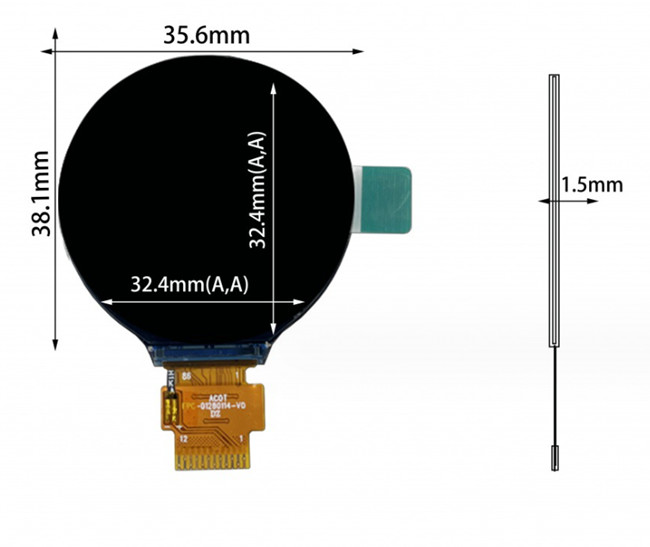 1.28 Inch Round Type LCD Display 12 Pin Display 240x240 Driver GC9A01 SPI Interface