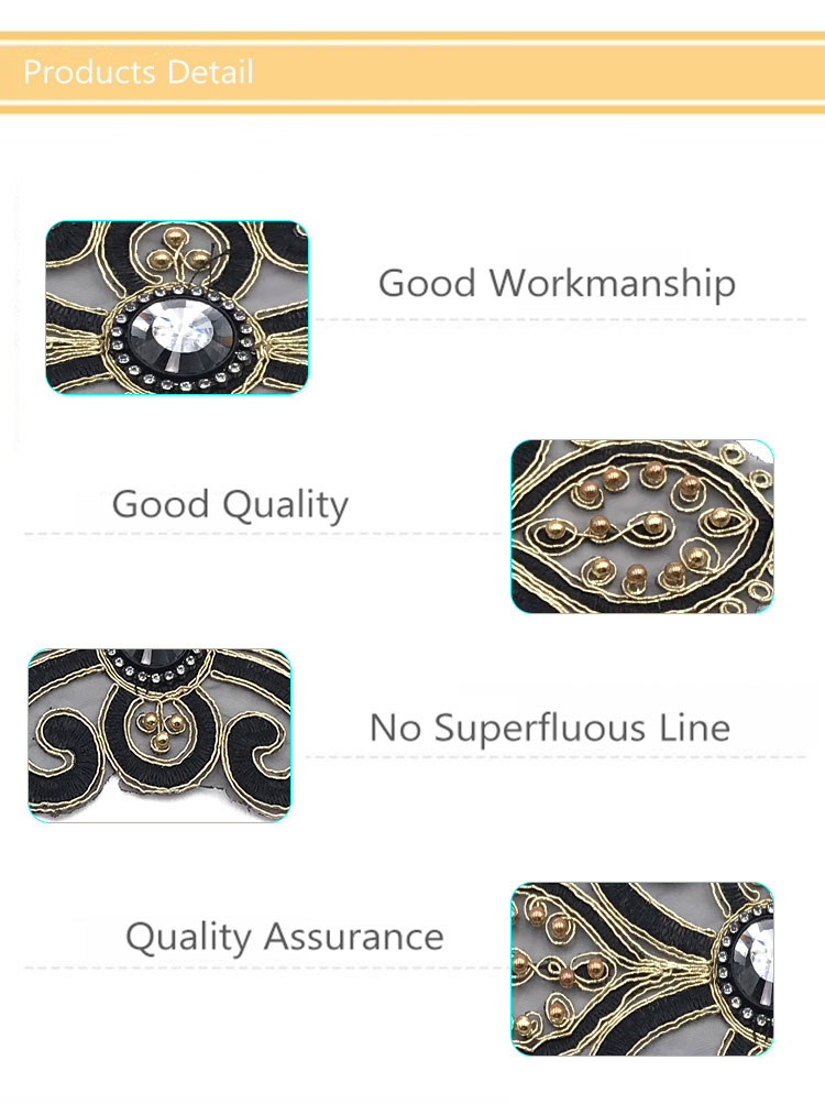 Vintage Black Embroidered Rhinestone Bead Patch,DIY Embroidery Patch with Beads#L10042