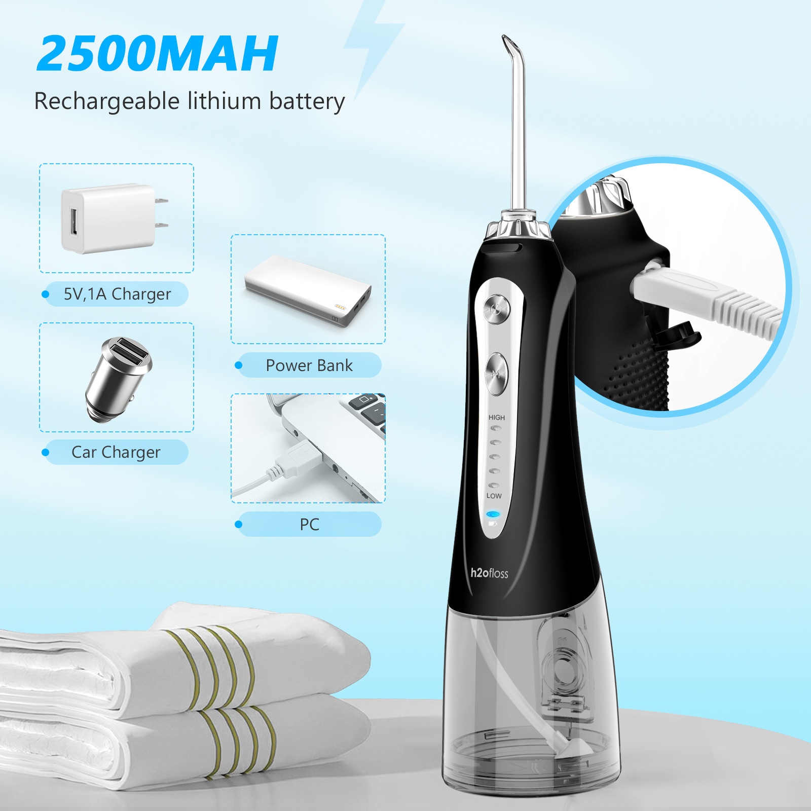 UKCA Approved Rechargeable Water Flosser With 300ml Detachable Tank