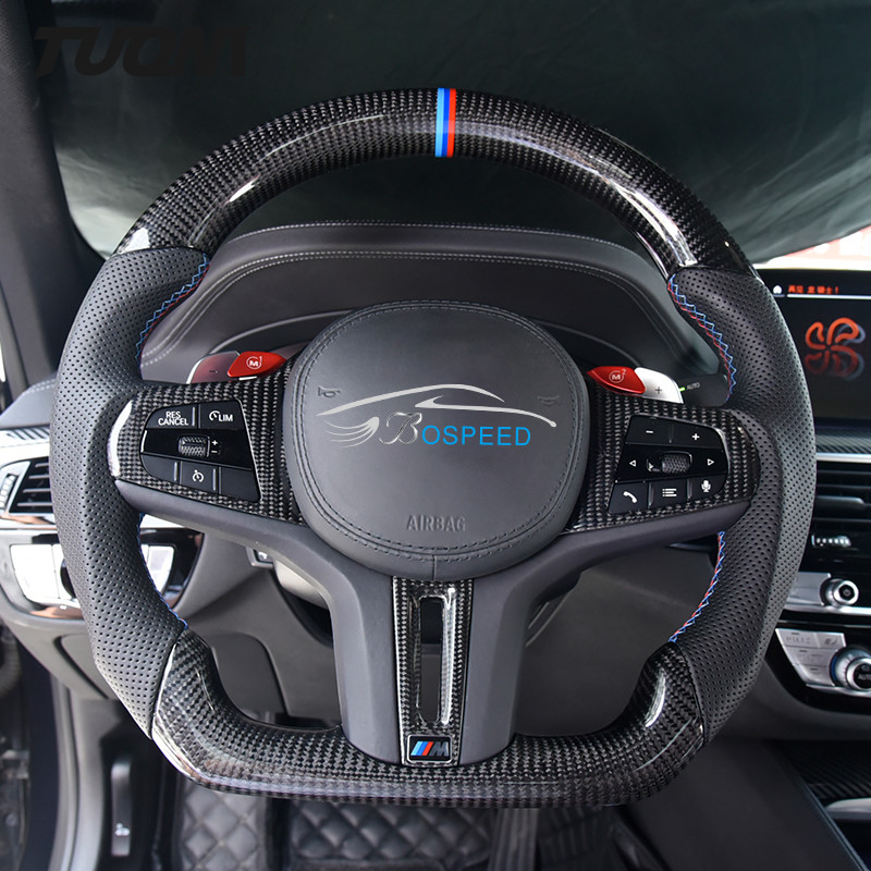 BMW G20 G30 G28 Black Perforated Leather Carbon Fiber Steering Wheel Customize