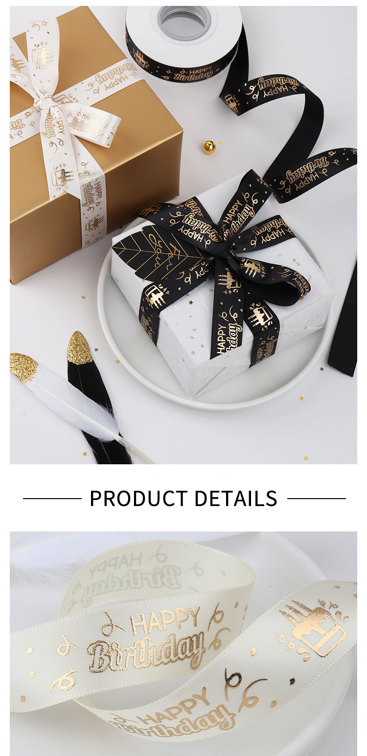 100mm 3inch Solid Color taps printed letter for birthday party Polyester Material Satin Ribbon