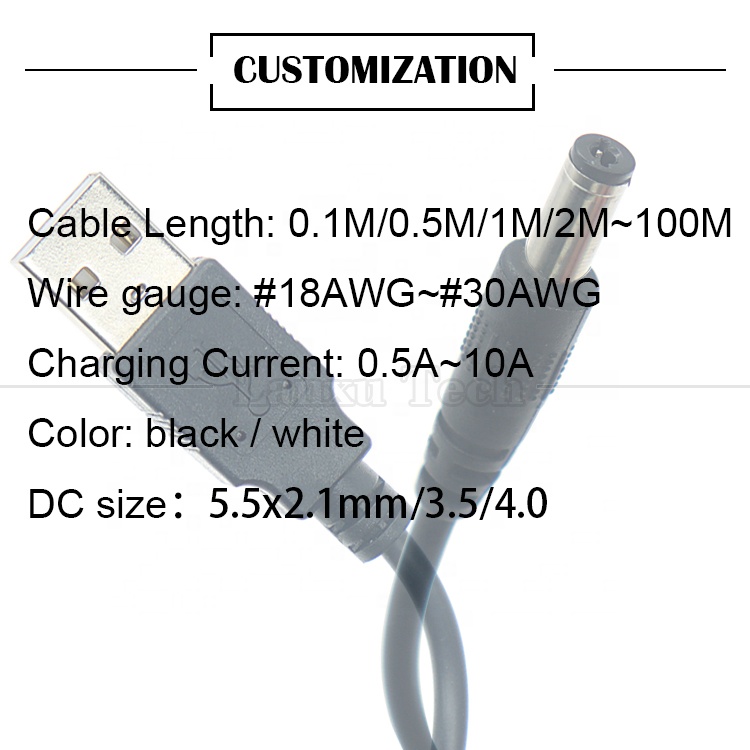 1m 3m 5m 10m 20AWG 24AWG 28AWG USB to 2.1 5.5mm DC Barrel Jack Connector Power Charging Cable for Led Lights Lamp