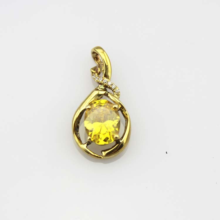 Yellow Gold Plated Silver Oval Yellow Citrine Cubic Zircon Pendant (PSJ0410)