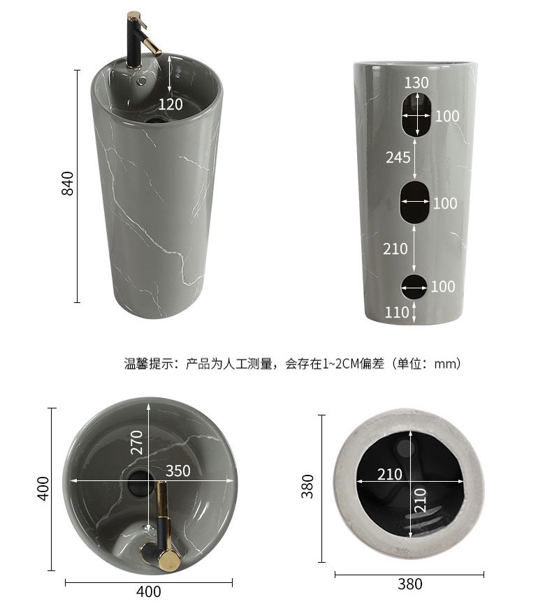Length 820mm 850mm Counter Top Basin Pedestal Matte Grey Vanity Bowl