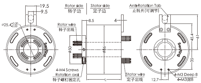 eh2586-01 series EH2586-01 Series 1 Channel Gigabit Ethernet Rotary Joint slip ring Drawing 
