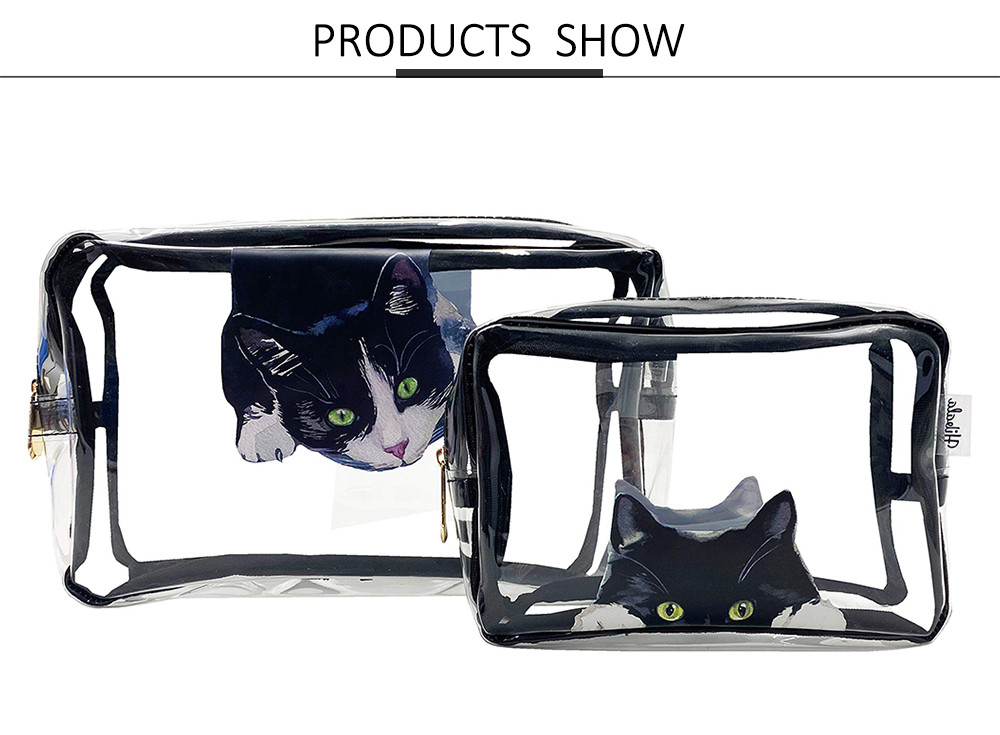 Lightweight Cat Print PVC Cosmetic Bag For Girls