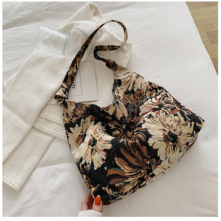 LARGE CAPACITY WOMEN'S BAG FRENCH SIMPLE CANVAS BAG OIL PAINTING NATIONAL STYLE SHOULDER BAG TOTE BUCKET BAG