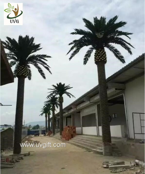 UVG large glassfiber artificial palm tree outdoor with green silk leaves for water world decoration PTR060