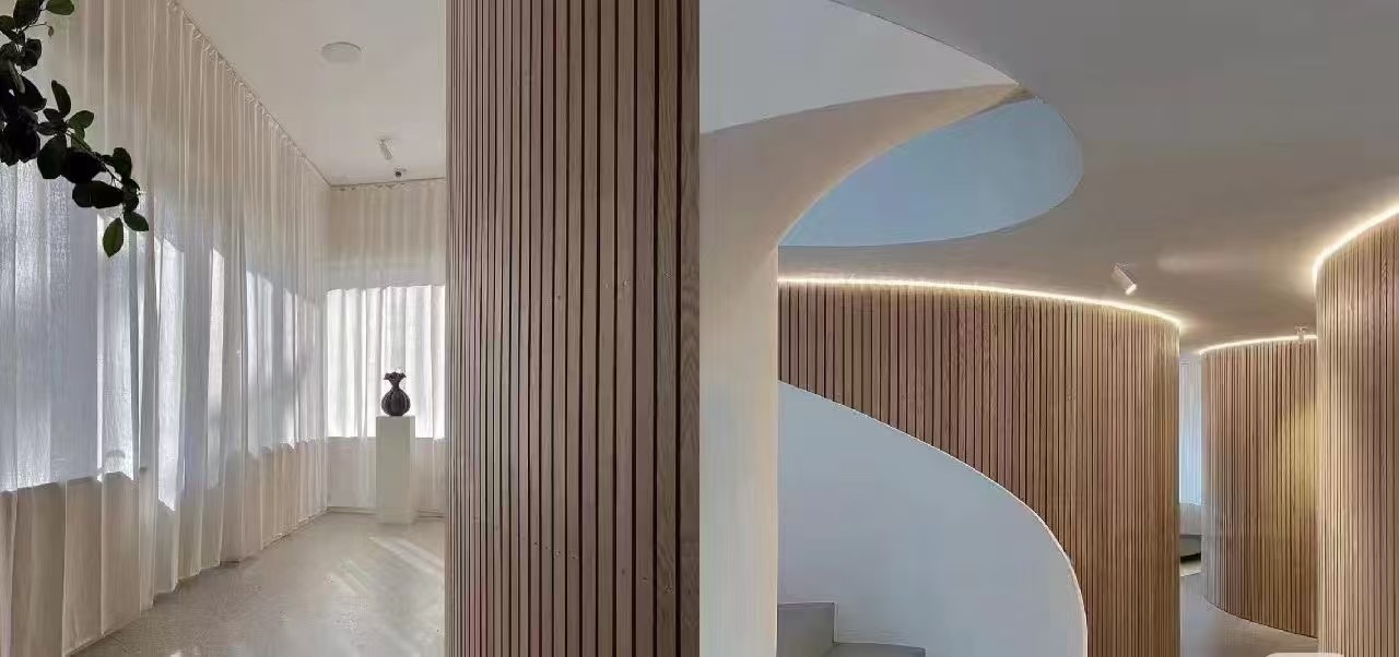 11mm / 13mm Flexible Curved Wood Slat Acoustic Panels For Restaurant Hall Wall