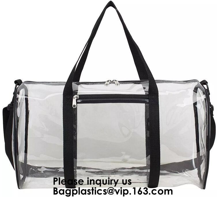 Clear Duffel Gym Bag Transparent PVC Carry Bag With Shoulder Strap,Cosmetic Carry Bag Magnet Pockets Detachable Shoulder