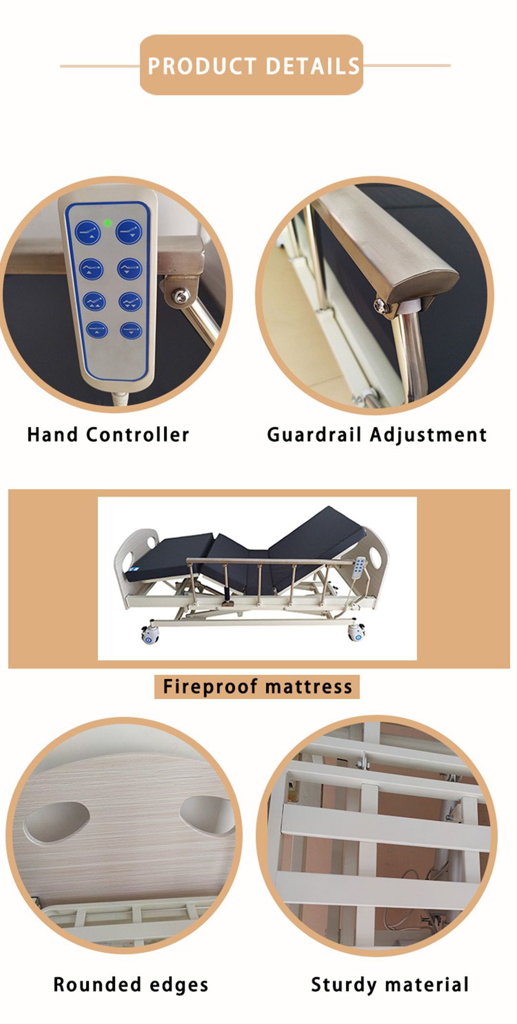 Adjustable Geriatric Care Bed with Leg-Lifting Device for Hospitals