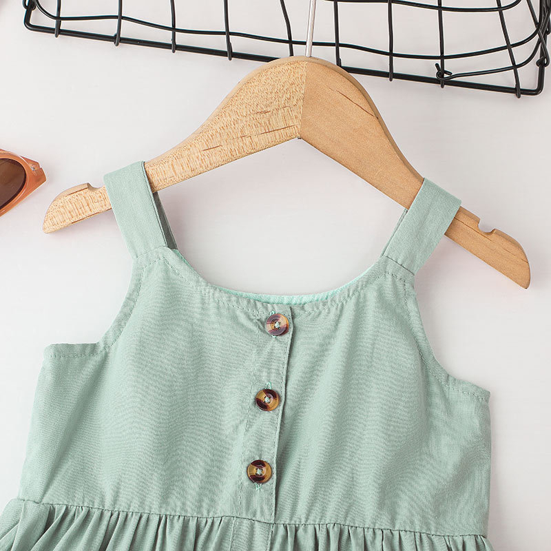 Summer Children'S Clothing Baby Girls Suspender Dress Solid Color