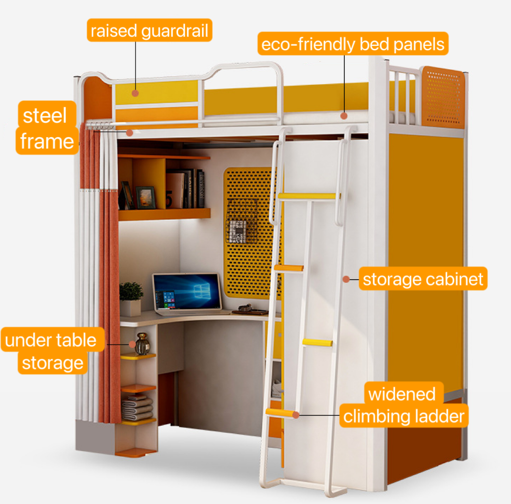 Hotel Furniture Metal Single Double Student Iron Dormitory Bed with Wardrobe and Desk