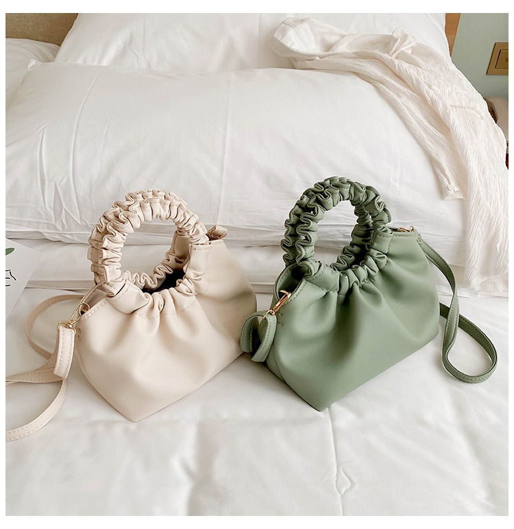 Women's Waterproof Mobile Phone Bucket Bag with Pleated Design and PU Leather