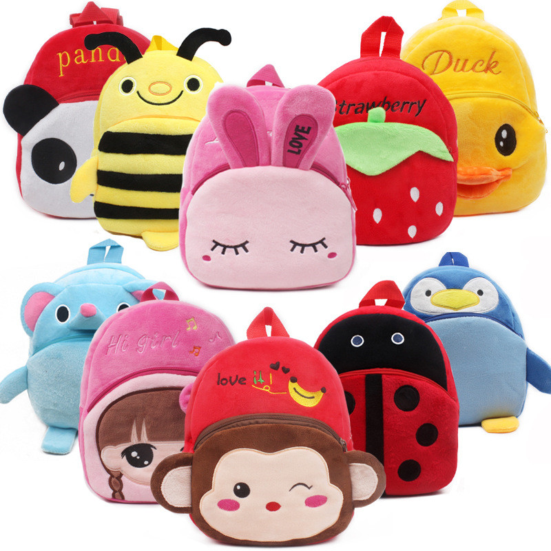 School 3D Cartoon Print Plush Kids Backpack Kindergarten Boys And Girls Mini