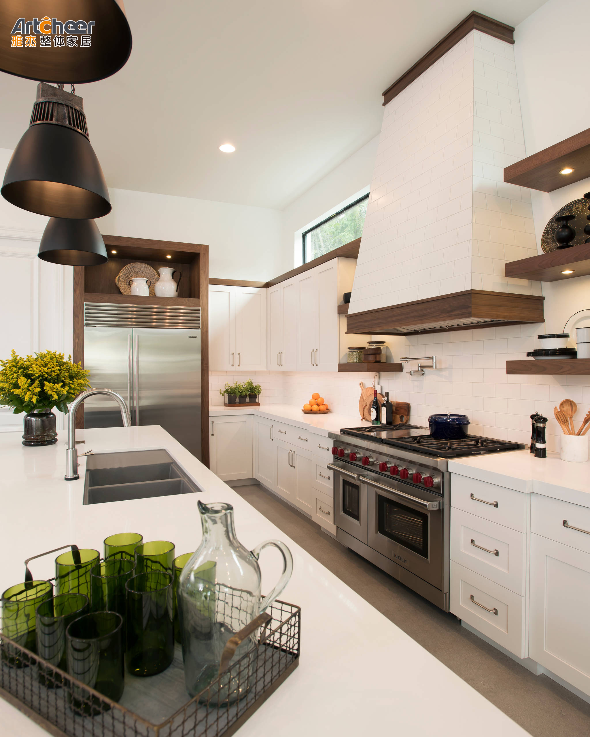 2023 Customized Size Modern Melamine Board Kitchen Cabinet with Island Table Interior