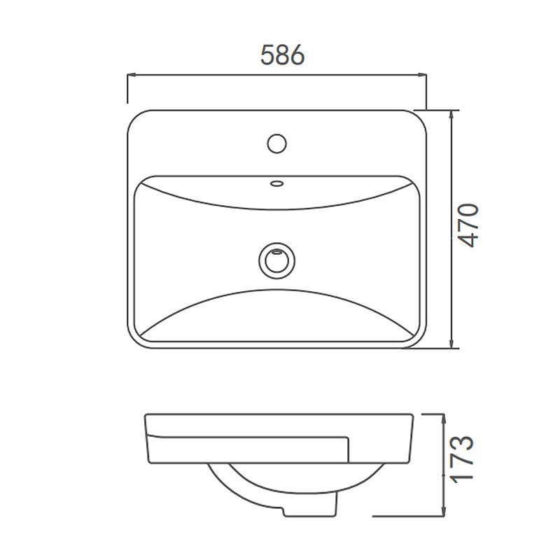 Ceramic Semi Recessed Wash Basin 586x470x173mm With Overflow