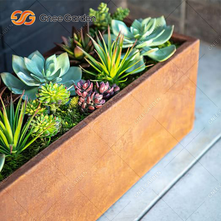 Large Sized Metal Steel Plant Pots Modern Design Long Box Corten Steel Planter