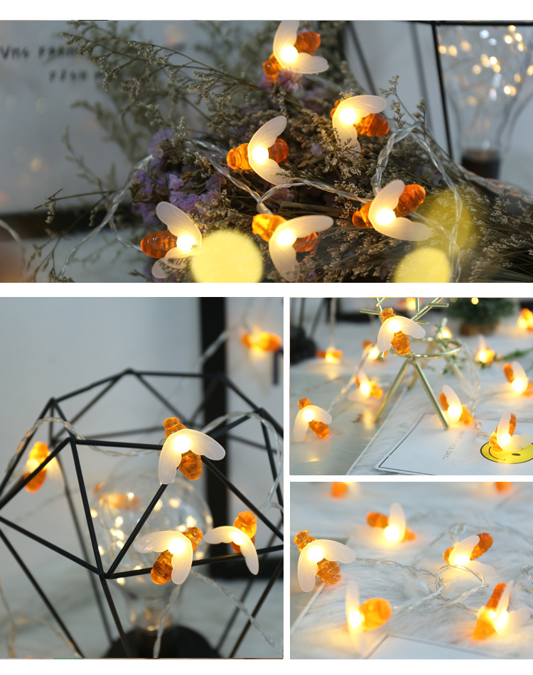 IP54 LED Fairy String Lights Solar Honey Bee Lights Garden Decoration