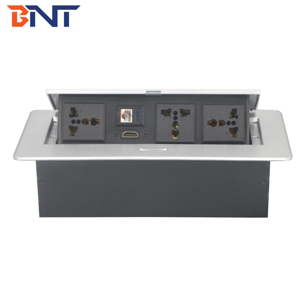 Video conference solution power changeable tabletop media pop up power outlet
