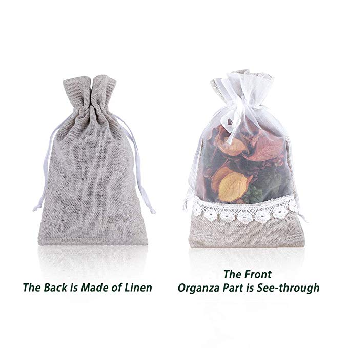 Personalised Favor Linen Pouch Bags Lace Cute Custom For Wedding Party Gift