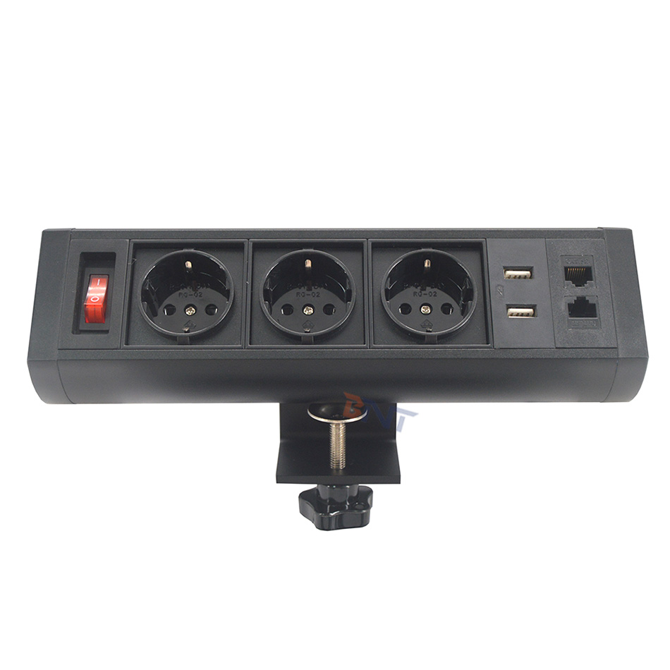 2 round pin EU power office furniture power supply desk clamp on power outlet