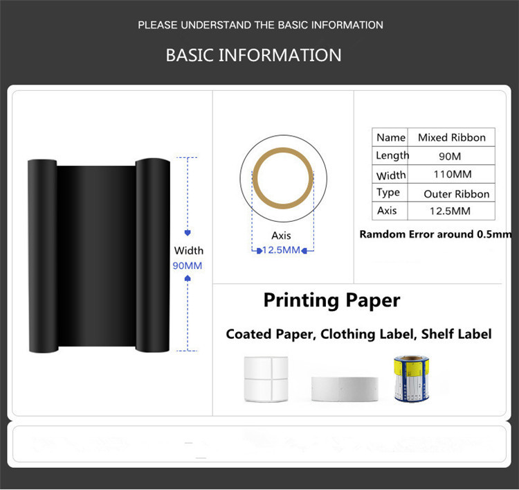 Wax Resin Black Thermal Transfer Ink Ribbon 110*300 for Label Printer